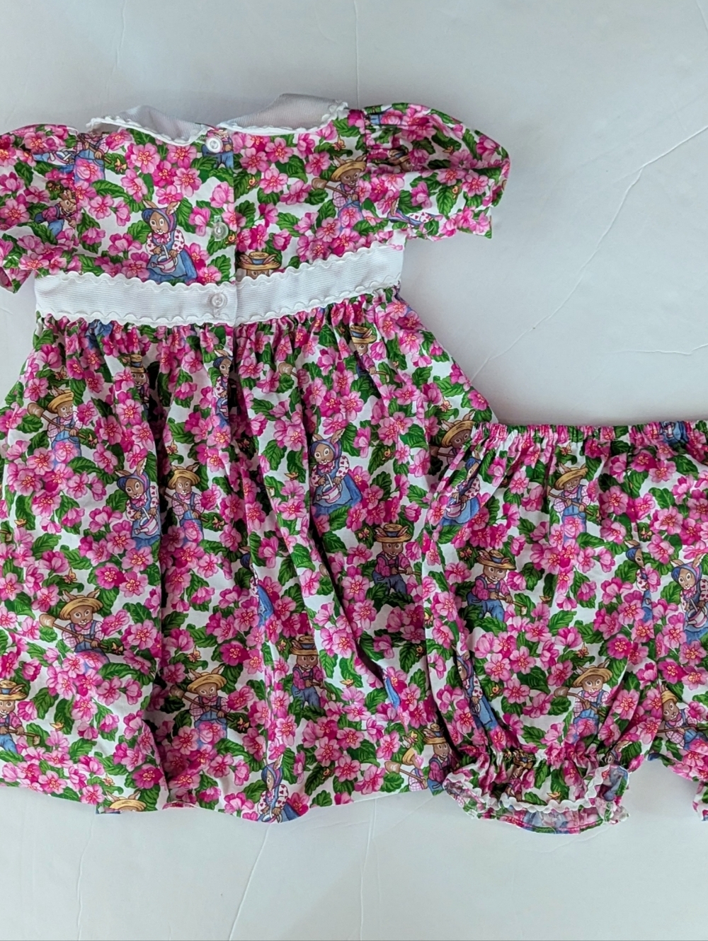 Vtg Plum Pudding Dress 2T Girls Pink Floral Bunny Rabbit - Picture 3 of 4